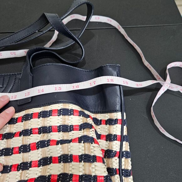 Tory Burch Raffia Woven Straw Leather Tote Bag Multicolor Picnic Beach Casual - Picture 14 of 16